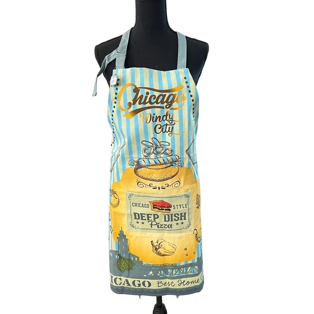 NWT Memoriez CHICAGO APRON Windy City Hot Dogs Novelty Chef Cook Baking Kitchen